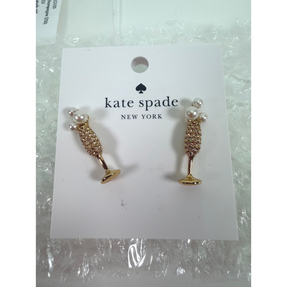 Kate Spade New York Champagne Flute Stud Earrings Gold Pearl Crystal KG105